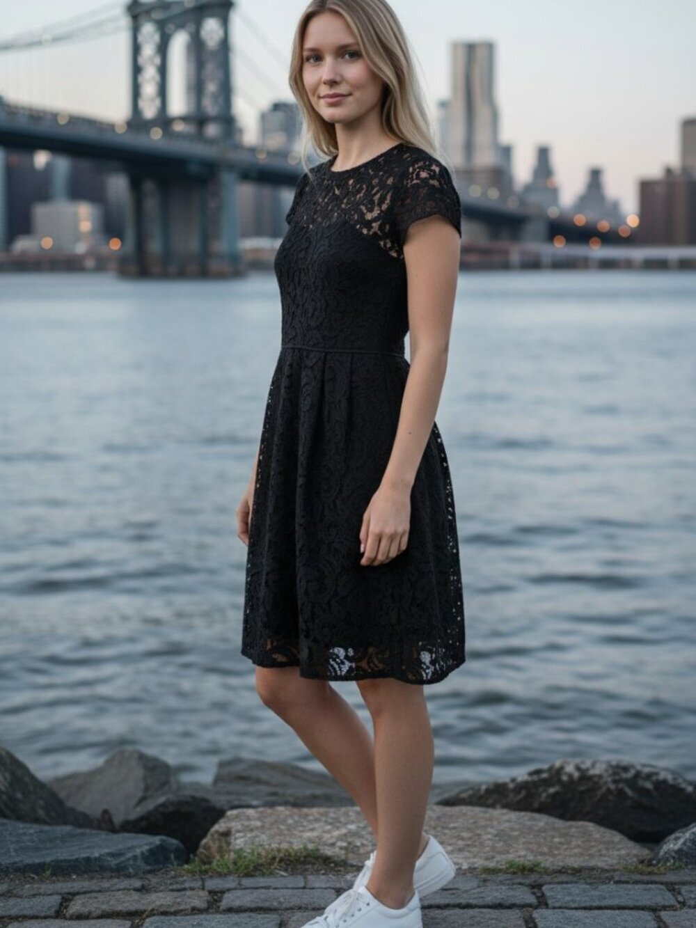 J.Crew Black Lace Fit and Flare Cocktail Dress LBD Size 0
